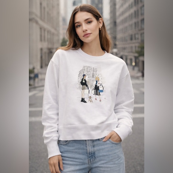 Dkny Tops - ❄️DKNY White Graphic Tee City Chic Fashion Illustration Crewneck Sweatshirt